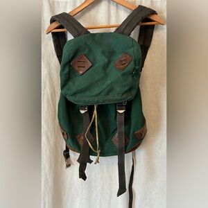 Vintage Green Canvas Backpack with Leather Trim